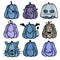 Set Halloween cartoon monsters kawaii pumpkins for stickers and fabrics and wrapping and clothes print and kids