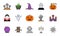 Set of Halloween Colorful Flat Icon. Spooky Horror Icons. Pumpkin, Ghost, Castle, Grave, Candy, Vampire, Cauldron Icon