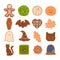 Set of Halloween cookies top view isolate on white background. Vector graphics