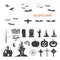 Set of halloween design creation tool kit. Icons isolate. Flat holiday design creator. Party symbols - pumpkin, bat