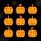 Set of Halloween glowing pumpkin with different expressions