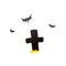 Set of Halloween icons - grave cross and bats, vector illustration isolated.