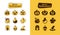 Set of halloween icons. Holiday pictograms collection of pumpkin, ghost, magic hat, pot, potion, skull, zombie.