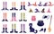 Set Halloween icons of witch magical tools, flat vector illustration isolated.