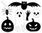 Set of halloween pumpkin, witch hat, bat, spider, cross, skull, ghost vector illustration