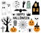 Set of halloween pumpkin witch hat bat spider cross skull ghost vector illustration