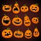 Set of Halloween pumpkins with different faces