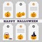 Set of Halloween sale, discount, offer or gift tags with funny cartoon carved pumpkins on white background