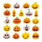 Set of Halloween scary pumpkins. Flat style spooky creepy pumpkins