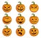 Set of Halloween scary pumpkins. Orange pumpkin with smile for the holiday Halloween. Pumpkin emoticon set. Autumn holidays.