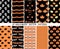 Set halloween seamless patterns. Pumpkins, skulls, sweets. Design for invitations, cards, wallpapers, gift wraps