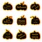 Set of Halloween stickers. Dark collection of labels with inscriptions. Cute holiday symbols. Happy Halloween, truck o treat.
