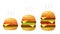 a set of hamburgers,cheeseburgers,double hamburger,triple hamburger on an isolated background in a cartoon flat style