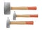 Set of hammers with wooden handles on white background. Repairing, contractor and mechanic equipment