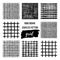 Set of Hand draw brush grid black and white seamless pattern. Abstract monochrome check background with crossing brush