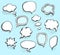 Set Hand draw speech bubbles clouds with sketch effect