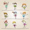 Set of hand drawing cartoon happy kids running marathon