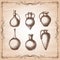 Set of hand-drawn amphora on vintage background.