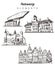 Set of hand-drawn Antwerp buildings, Antwerp elements sketch vector illustration