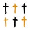 Set of hand-drawn black and yellow grunge cross icons