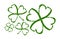 Set of Hand drawn brush shamrocks on white background. Sketch line clover