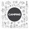 Set of hand drawn camping and hiking equipment. Hike icons. Tra
