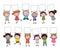 Set of hand drawn cartoon kids holding blank sign