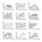 Set of hand drawn charts, diagrams, graphs or plots