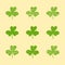 Set of hand-drawn clover leaves in grunge style.Collection of magical plant Shamrock.Decoration for St. Patrick`s Day,trefoils an