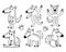 set of hand-drawn contour stylized funny wolves, for coloring