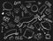 Set of hand drawn design element and lettering on a chalkboard background