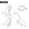 Set of hand drawn dinosaurs. Sketch Jurassic reptiles. Collection of funny doodle cartoon dino