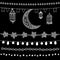 Set of hand drawn doodle chalk garlands, illuminations, with moon, stars, flags and arabic lanterns. Isolated Ramadan
