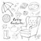 Set of hand drawn doodle elements about autumn. Cozy fall collection of drawings, outline vector drawing