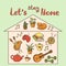 A set of hand-drawn doodle home activities, hobbies. Slogan: Stay home