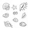 Set of hand drawn doodle seashells