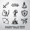 Set of hand drawn fairytale, game icons. Vector