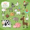 Set of hand-drawn farm animals