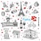 Set of hand drawn French icons, Paris sketch illustration