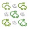 Set of hand-drawn green eco car icons, collection