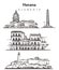 Set of hand-drawn Havana buildings.Havana elements sketch vector illustration