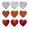 Set of hand drawn hearts. Colorful valentine vector sketch doodle. Graphic design elements. Stripe line art design