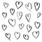 Set of hand drawn hearts on white background