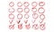 Set of hand drawn highlight red circles and check mark icons. Decorative design elements collection. Vector illustratiob