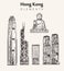 Set of hand-drawn Hong Kong buildings