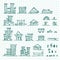 Set of hand drawn houses.Different building sketch collection. EPS vector