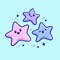 Set of hand drawn kawaii stars. Cute kawaii characters. Night sky.