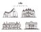 Set of hand-drawn Lille buildings elements sketch vector illustration