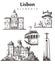 Set of hand-drawn Lisbon buildings. Lisbon elements sketch vector illustration