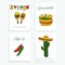 Set of hand drawn mexican cards for invitations or restaurant menu, doodle illustratios